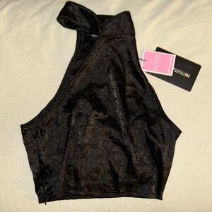NWT PrettyLittleThing Black Textured Halter Top size 2